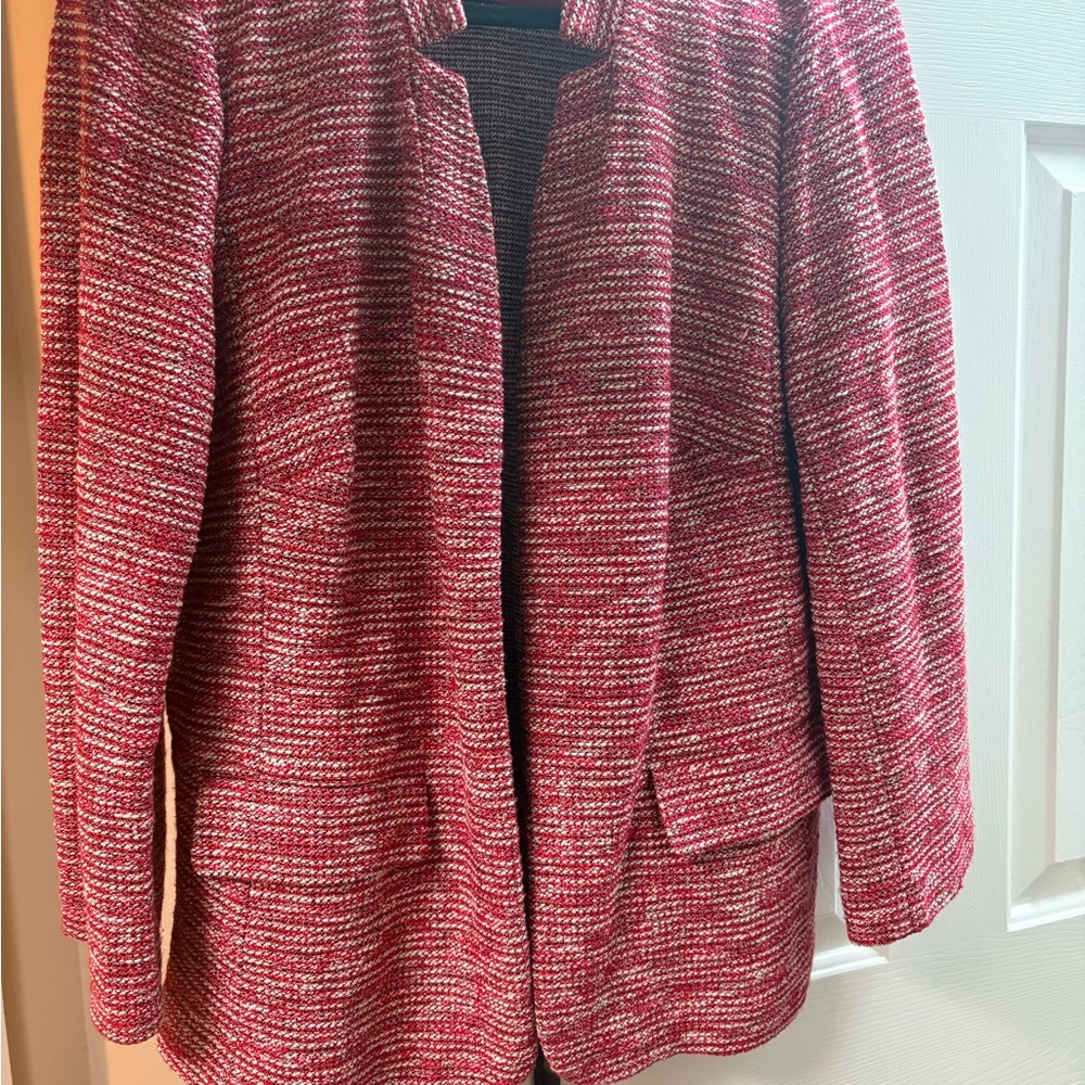 Talbots Red Tweed Open-Front Blazer Jacket